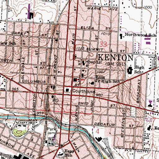 Topographic Map of Kenton Baptist Temple, OH