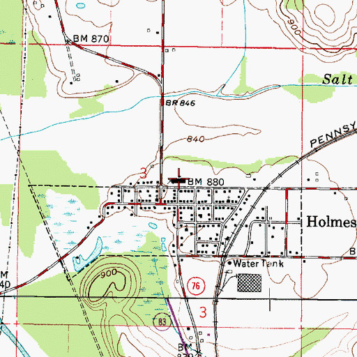 Topographic Map of Holmesville Elementary School, OH