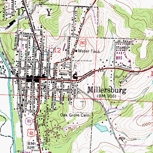Topographic Map of Millersburg Elementary School, OH