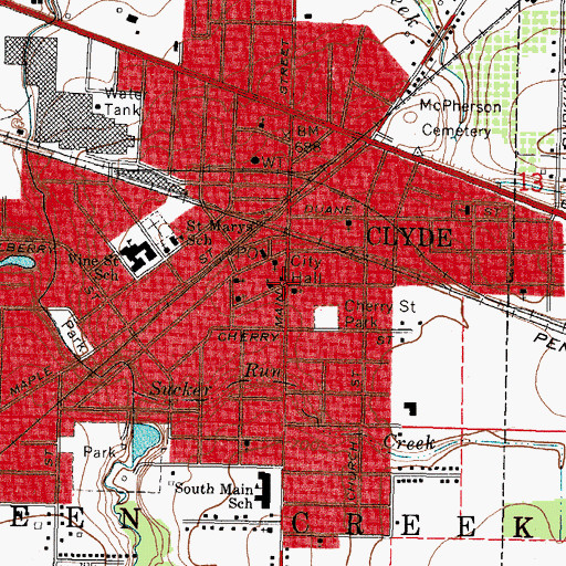 Topographic Map of Clyde City Hall, OH