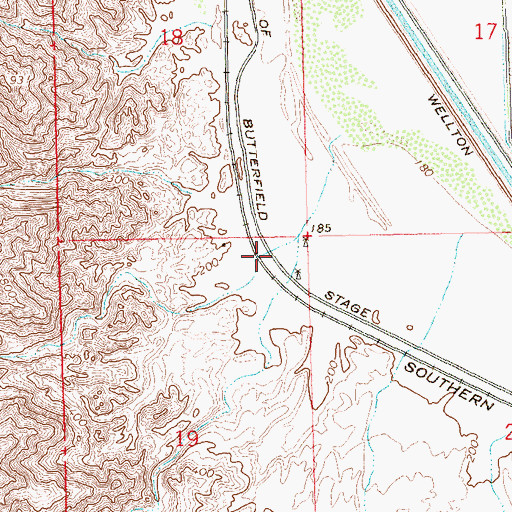 Topographic Map of Route of Butterfield Stage, AZ