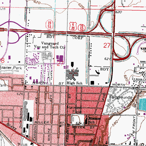 Topographic Map of Fremont Ross High School, OH