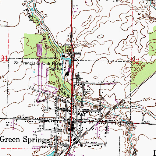 Topographic Map of Green Springs Elementary School, OH