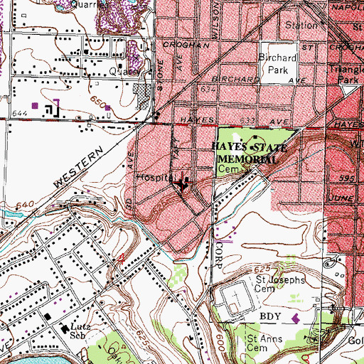 Topographic Map of Fremont Memorial Hospital, OH