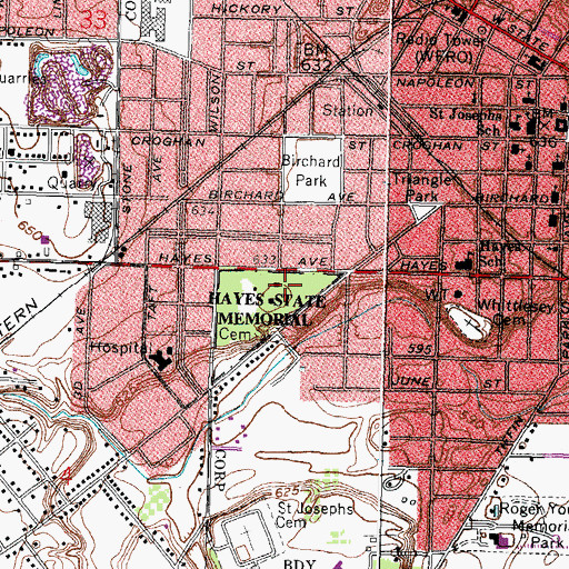 Topographic Map of Rutherford B Hayes Presidential Center Library, OH