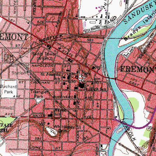 Topographic Map of Sandusky County Courthouse, OH