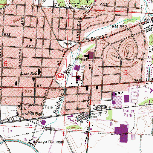 Topographic Map of East Main Shopping Center, OH