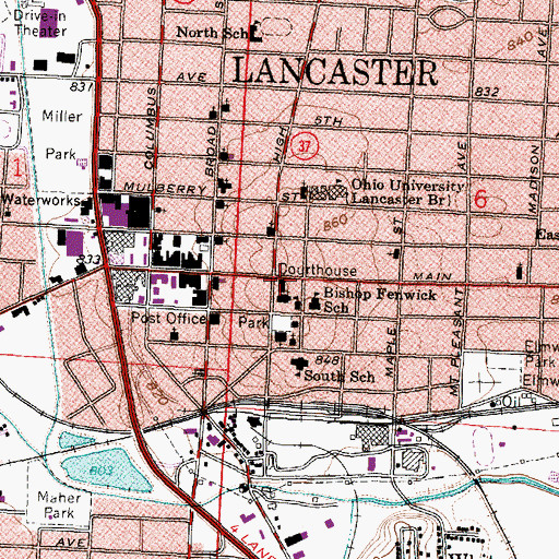 Topographic Map of Fairfield County Courthouse, OH