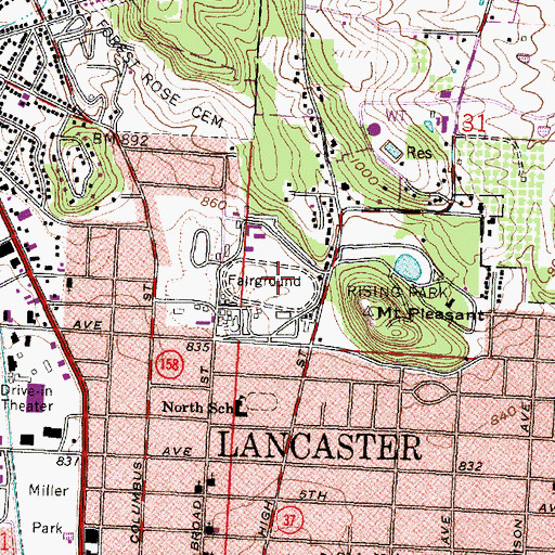 Topographic Map of Fairfield County Fairgrounds, OH