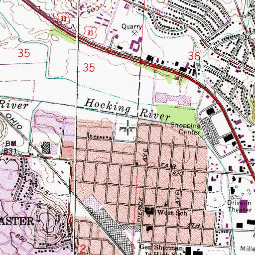 Topographic Map of Hocking Park, OH