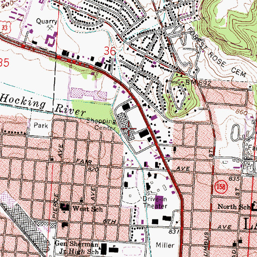 Topographic Map of Plaza Shopping Center, OH