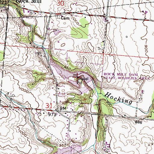 Topographic Map of Rock Mill Dam State Wildlife Area, OH