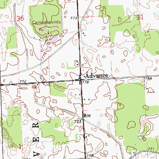 Topographic Map of Advance, OH