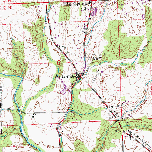 Topographic Map of Astoria, OH