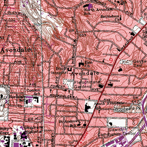 Topographic Map of Avondale, OH