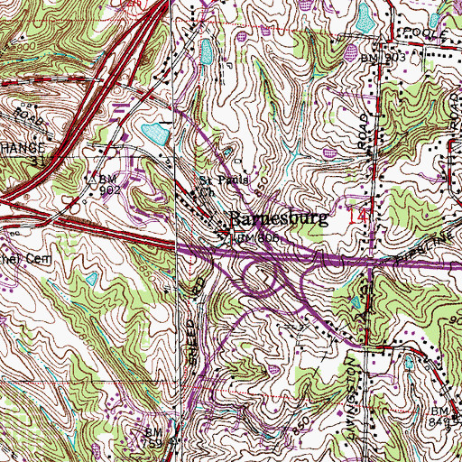 Topographic Map of Barnesburg, OH