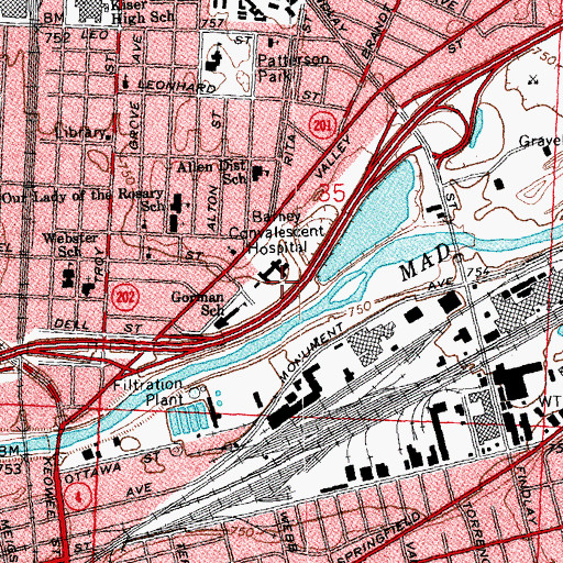 Topographic Map of Barney Convalescent Hospital, OH