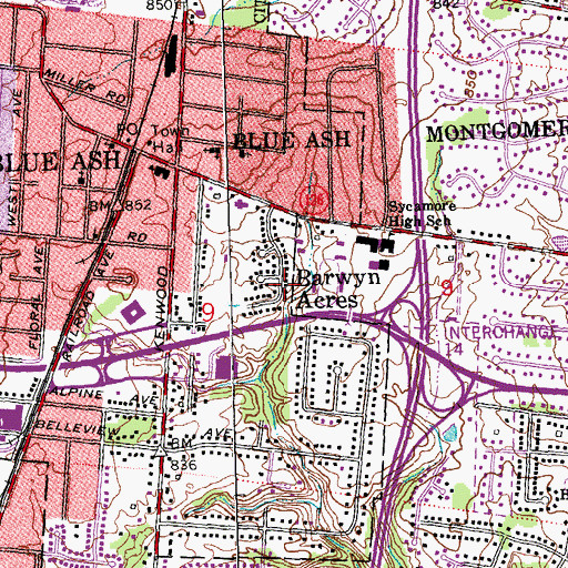 Topographic Map of Barwyn Acres, OH