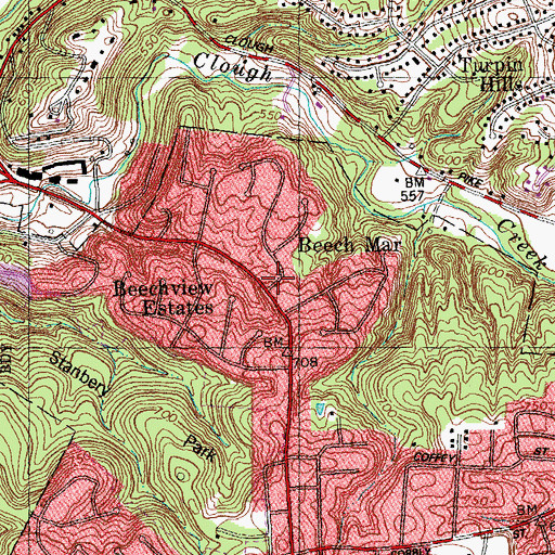 Topographic Map of Beech-Mar, OH