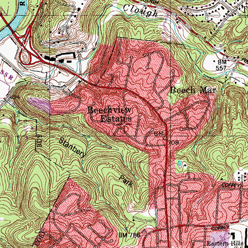 Topographic Map of Beechview Estates, OH