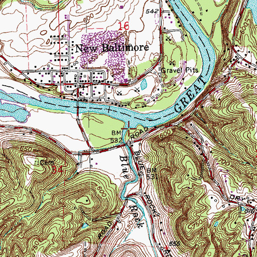 Topographic Map of Blue Rock Creek, OH
