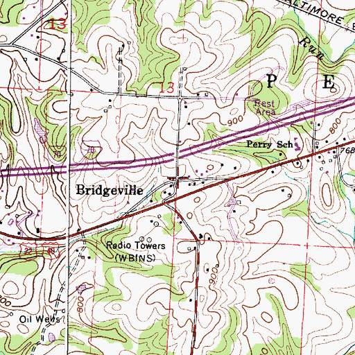 Topographic Map of Bridgeville, OH