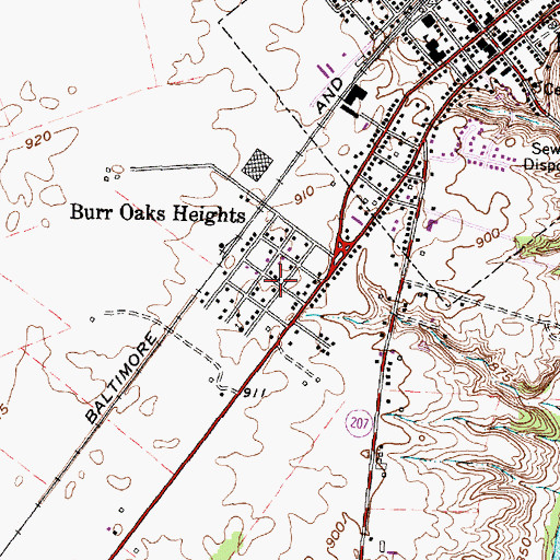 Topographic Map of Burr Oaks Heights, OH