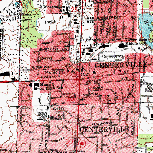 Topographic Map of Centerville, OH