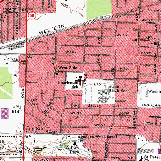 Topographic Map of Charleston School, OH