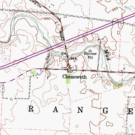 Topographic Map of Chenoweth, OH