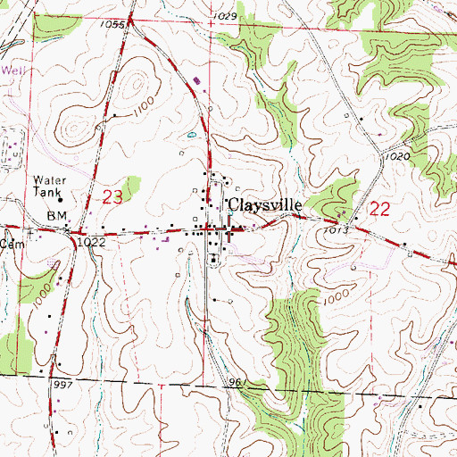 Topographic Map of Claysville, OH