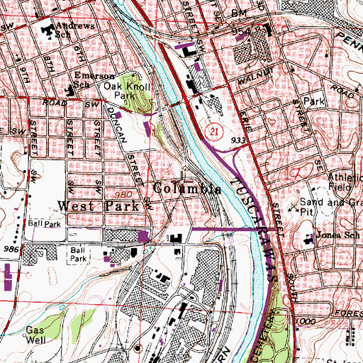 Topographic Map of Columbia, OH
