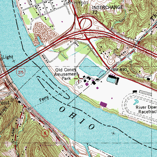 Topographic Map of Old Coney Amusement Park, OH