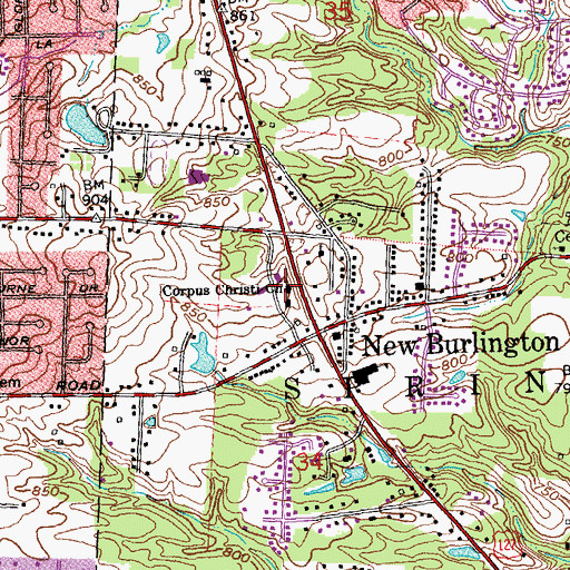 Topographic Map of Corpus Christi Church, OH