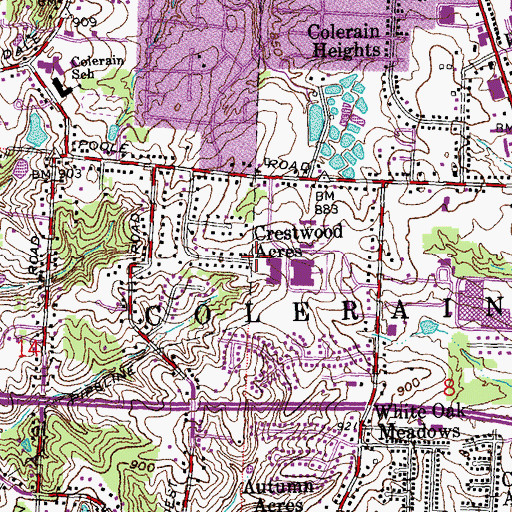 Topographic Map of Crestwood Acres, OH