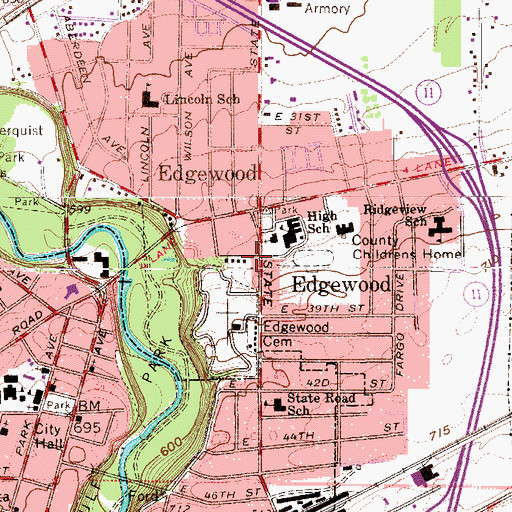 Topographic Map of Edgewood, OH