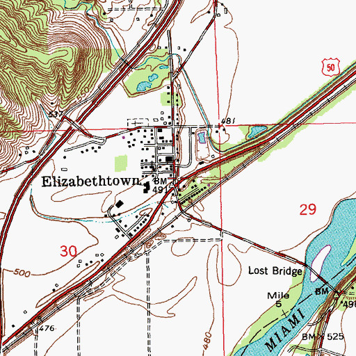 Topographic Map of Elizabethtown, OH