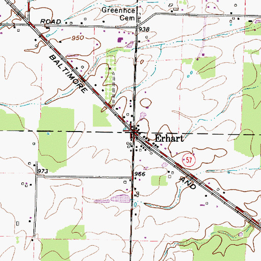 Topographic Map of Erhart, OH
