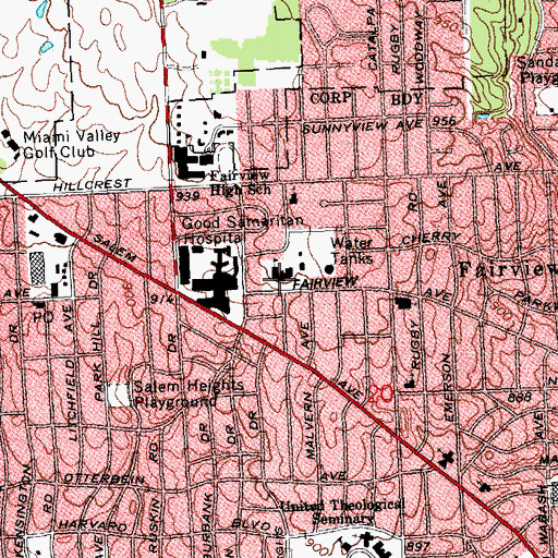 Topographic Map of Fairview High School, OH