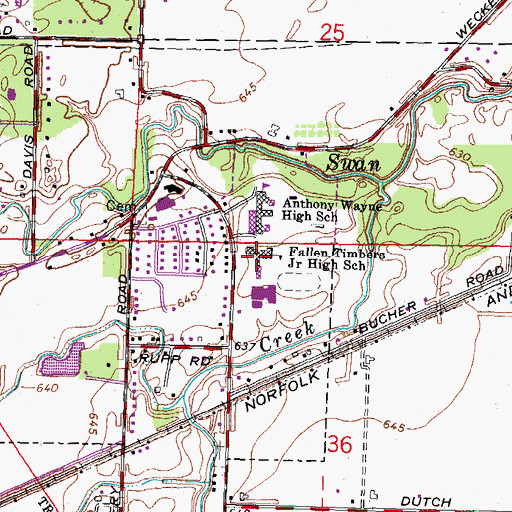 Topographic Map of Fallen Timbers Middle School, OH