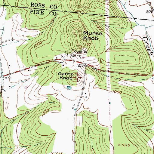 Topographic Map of Gantz Knob, OH