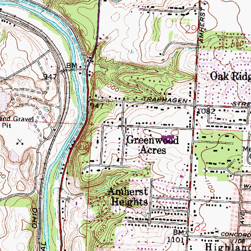 Topographic Map of Greenwood Acres, OH