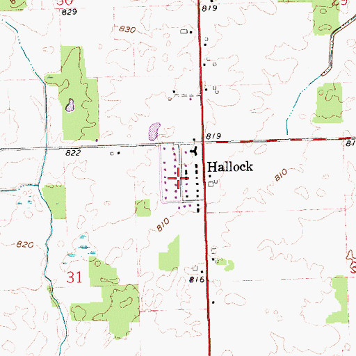 Topographic Map of Hallock, OH