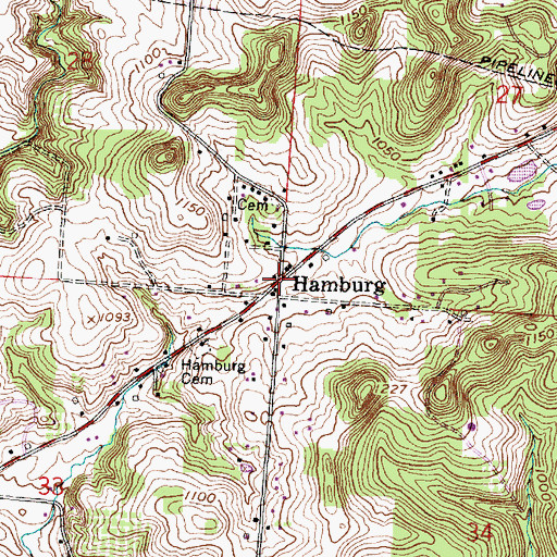 Topographic Map of Hamburg, OH
