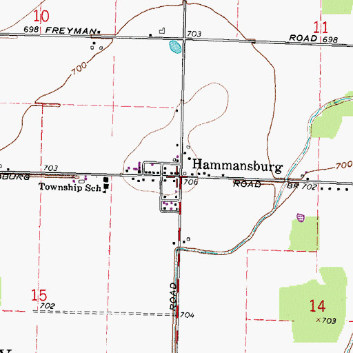 Topographic Map of Hammansburg, OH