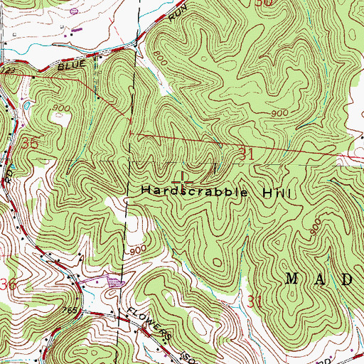 Topographic Map of Hardscrabble Hill, OH