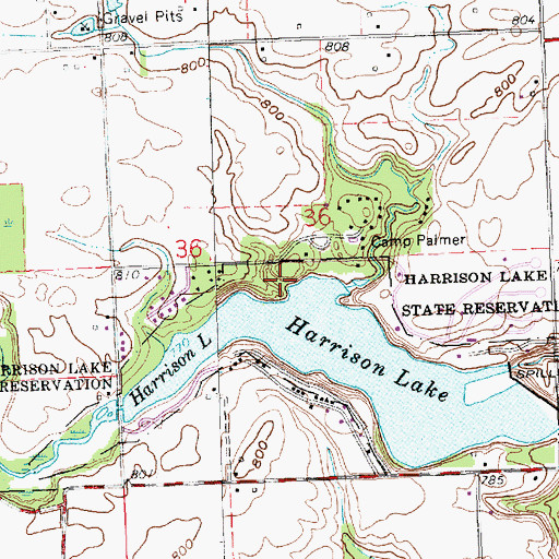 Topographic Map of Harrison Lake State Reservation, OH