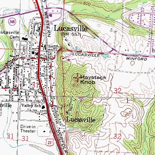 Topographic Map of Haystack Knob, OH