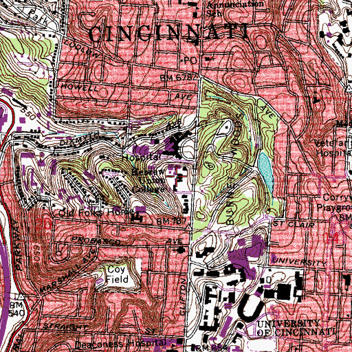 Topographic Map of Hebrew Union College, OH