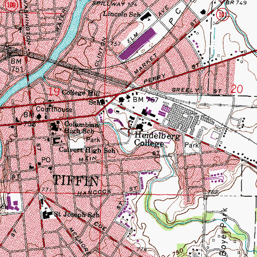 Topographic Map of Heidelberg College, OH